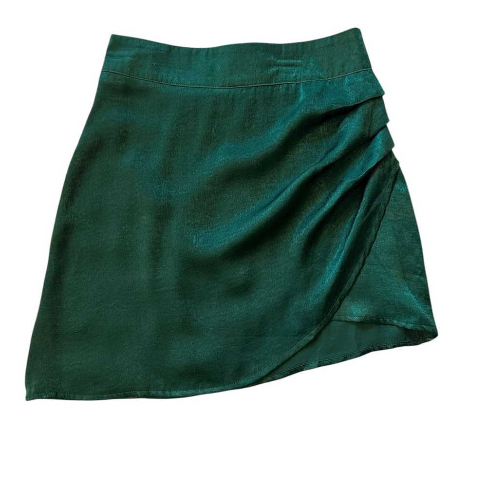 Asymmetrical Green Satin Wrap Skirt